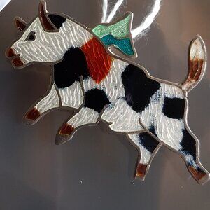 Vintage Castelan Brooch Pin Taxco Silver Enamel Bull Signed Mexico